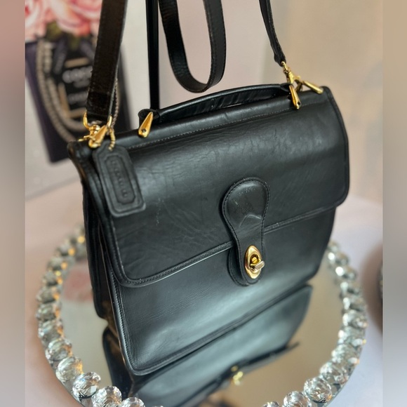 COACH vintage Willis Black Leather Top Handle Crossbody Bag 10.5x10x3.5” - Picture 9 of 16